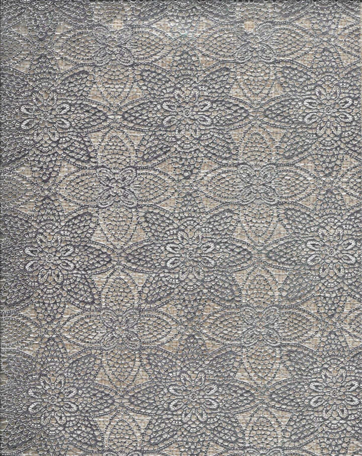 Wipeclean Vinyl Lace Table Cloth 140cm/54in By The Metre Loujy Grey/Silver - 4010E