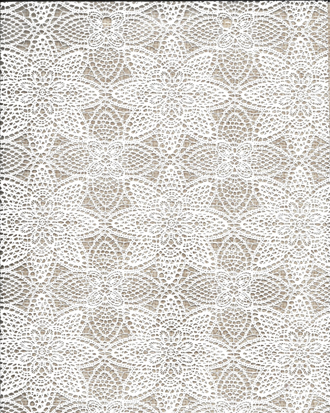 Wipeclean Vinyl Lace Table Cloth 140cm/54in By The Metre Loujy White - 4010E