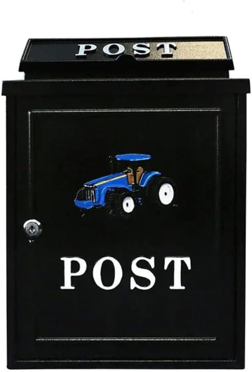 Arboria Wall Mounted Cast Iron Mailbox Blue Tractor