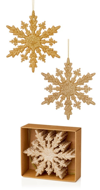 Premier 100mm Shatterproof Glitter Snowflakes Pack 6 Gold Mix