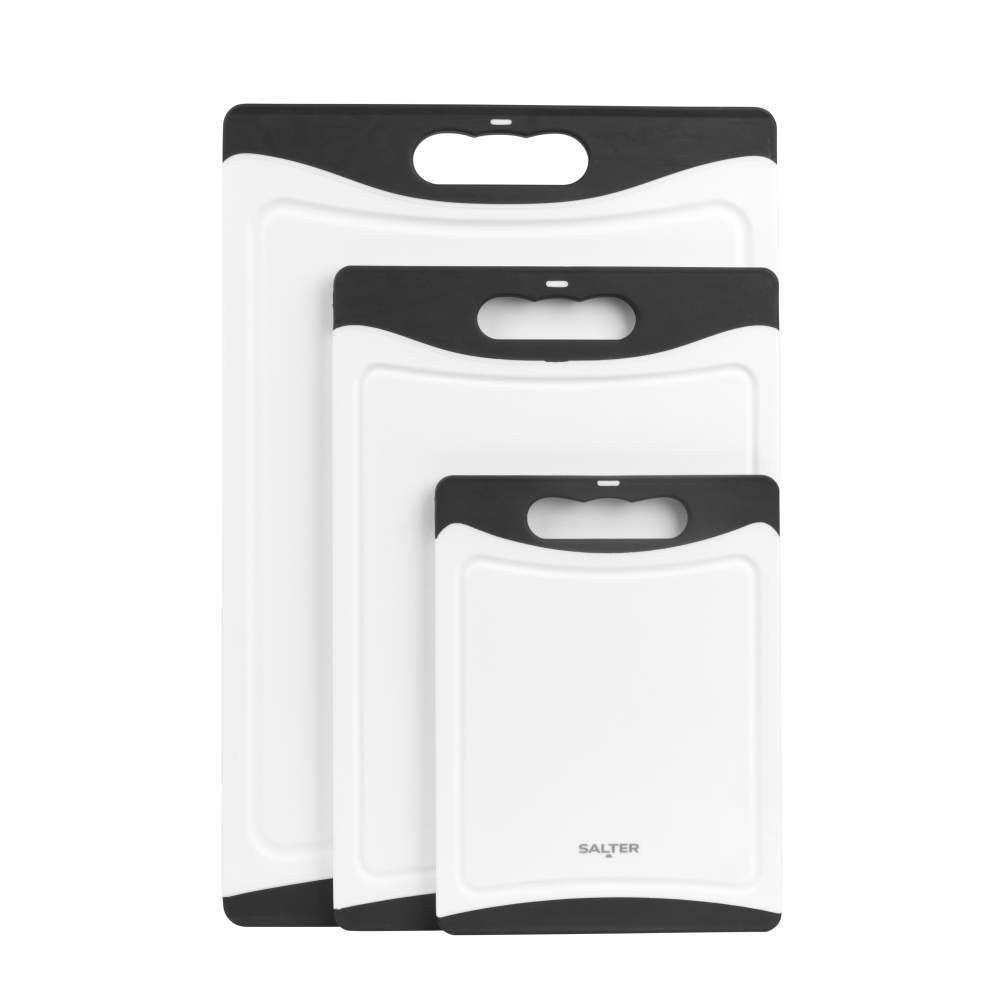 Salter 3-Piece Plastic Chopping Board Set – Black/White