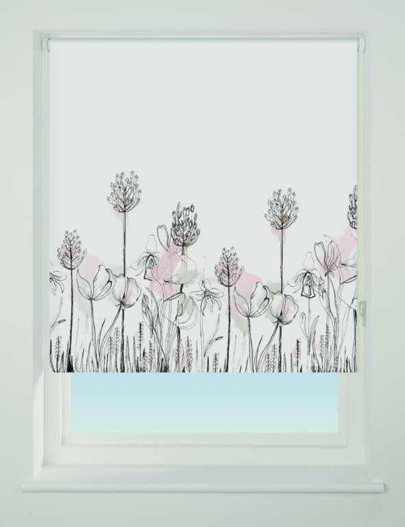 Universal Blackout Roller Blind Pink Floral Border 60cm