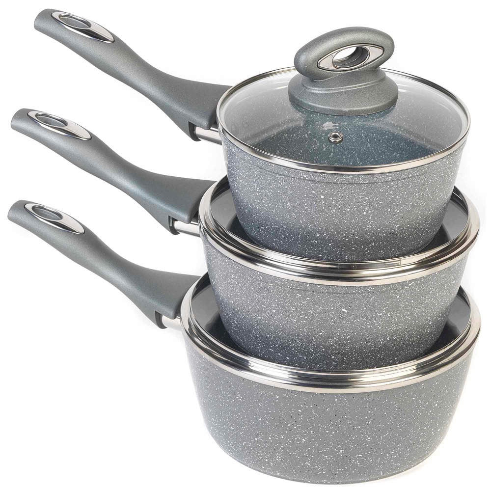 Salter Marblestone 3 Piece Saucepan Set – Non-Stick with Tempered Glass Lids