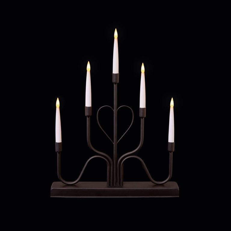 Premier black metal heart LED candle bridge