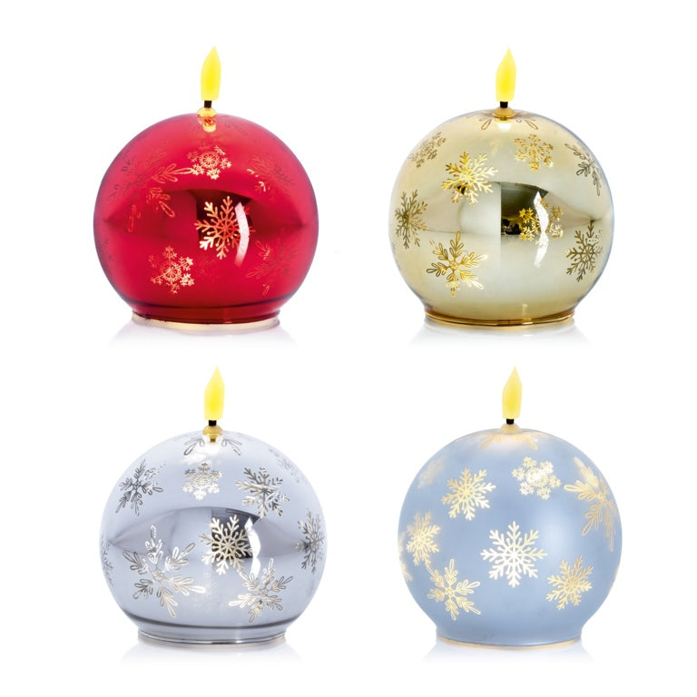 Premier Battery Operated Lit Glass Sphere Candle Snowflakes