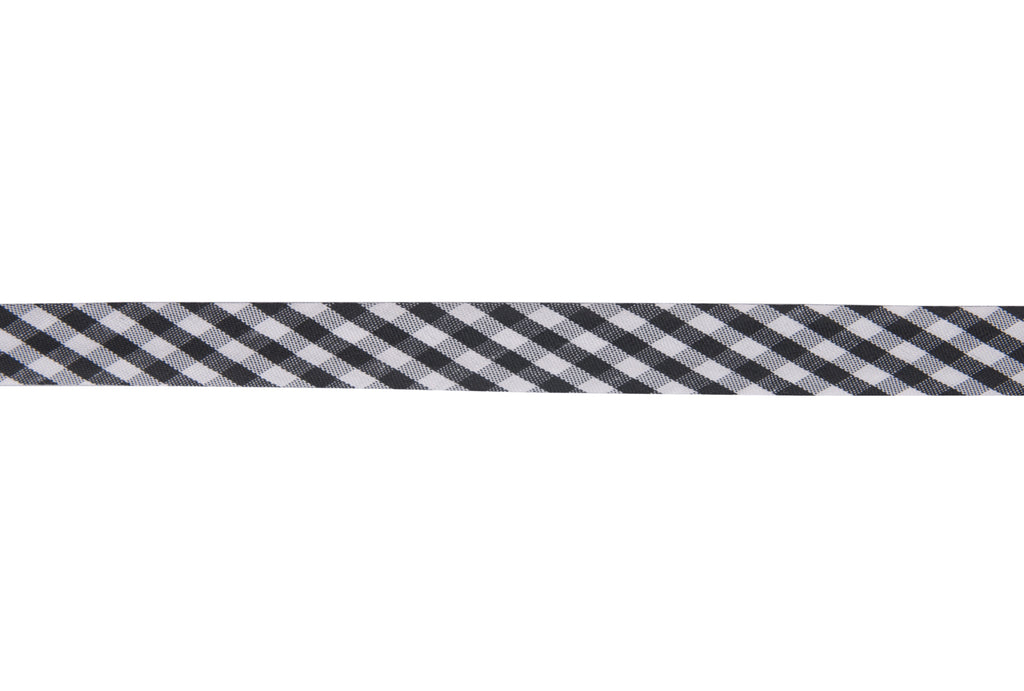 Trim: Bias Binding: Polycotton: Gingham: 15mm: Black Sold By The Metre
