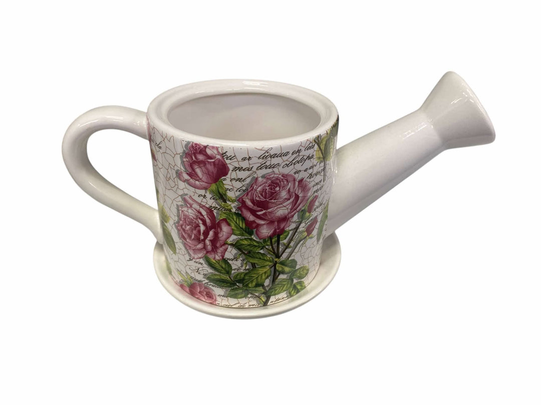 Rose Garden Watering Can Ceramic Planter