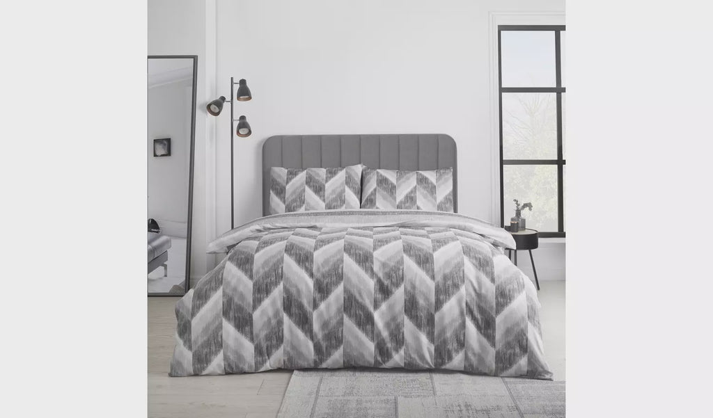 Kamari Stripe Duvet Cover Set Grey Reversible