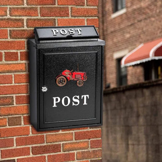 Arboria Wall Mounted Cast Iron Mailbox Red Tractor Design
