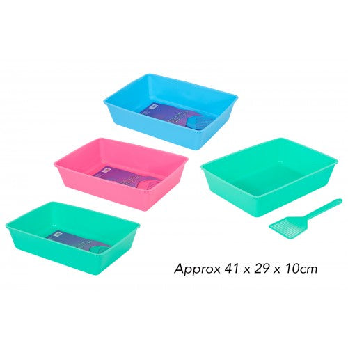 World of Pets Cat Litter Tray with Scoop 3 Assorted Colours