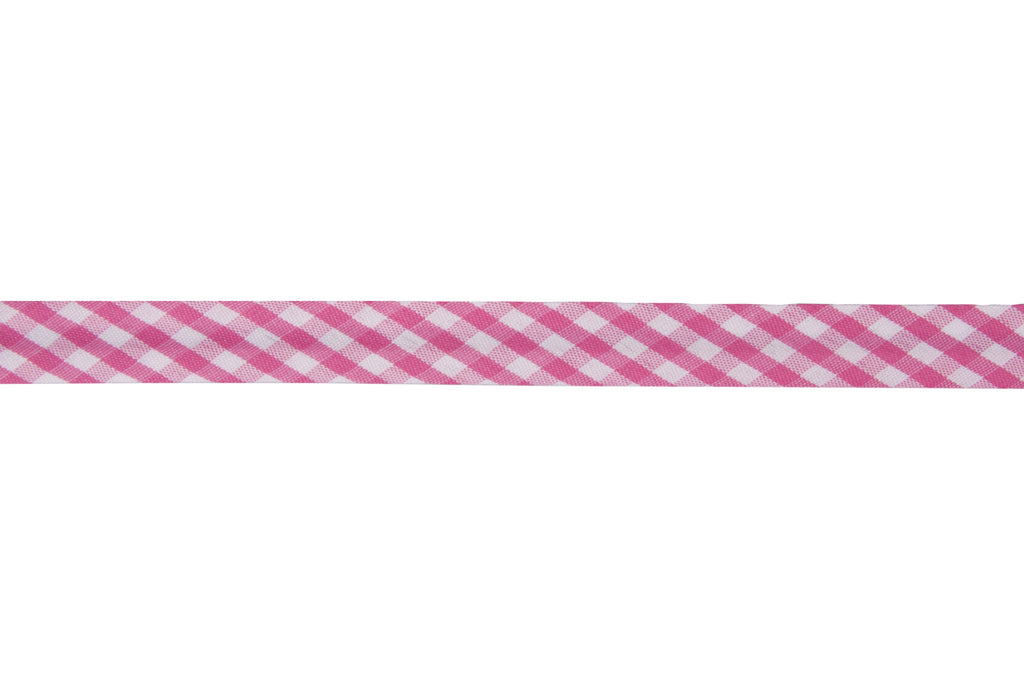 Trim: Bias Binding: Polycotton: Gingham: 15mm: Cerise Sold By The Metre