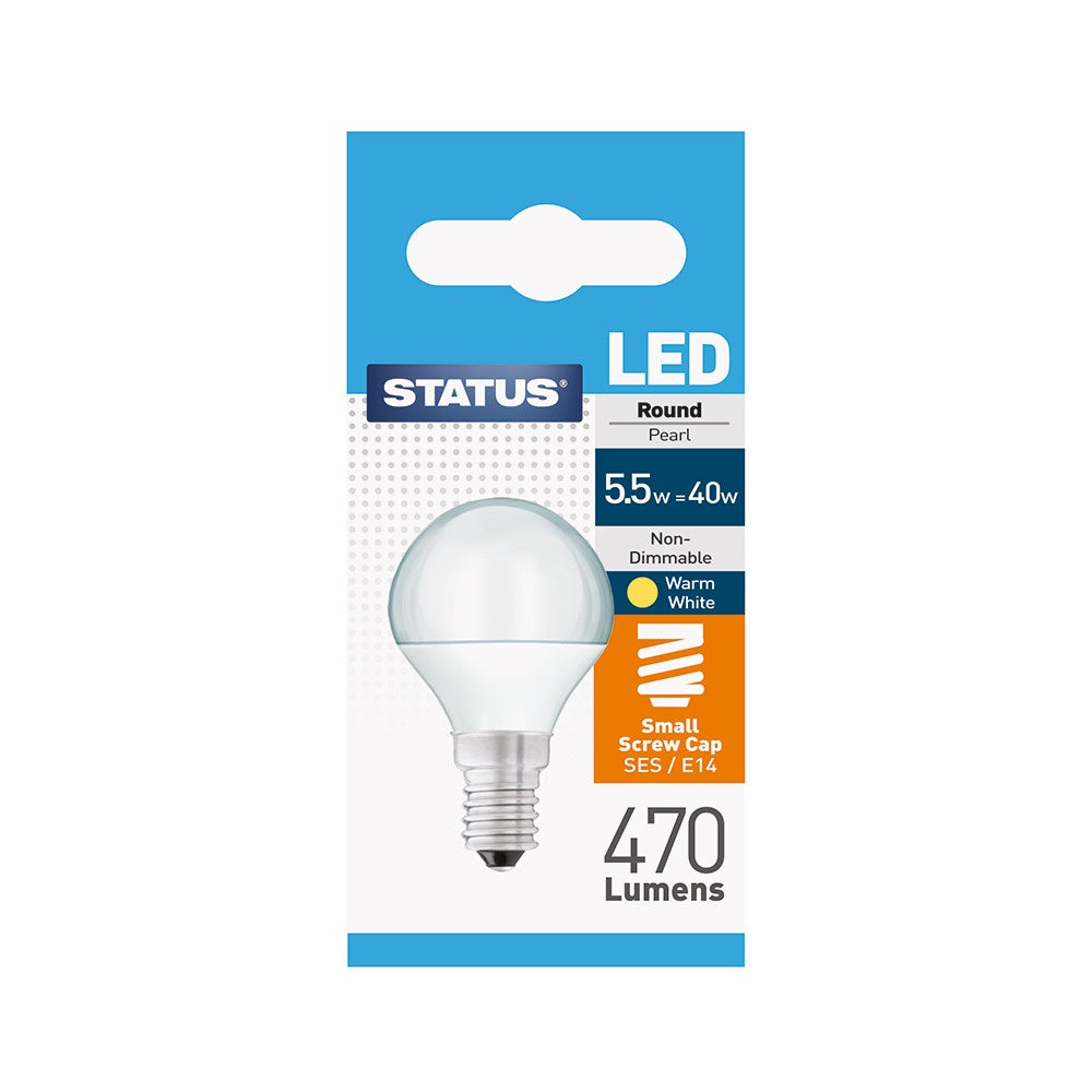 Status E14/SES Round Bulb 40w LED Pearl