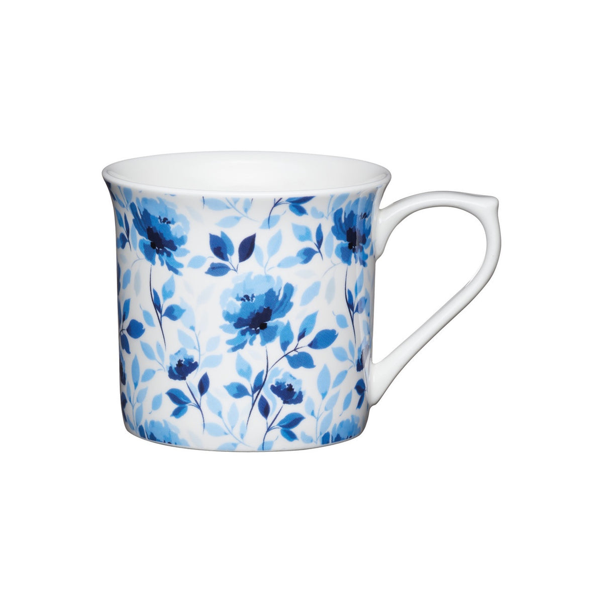 KitchenCraft fluted china mug with blue rose design