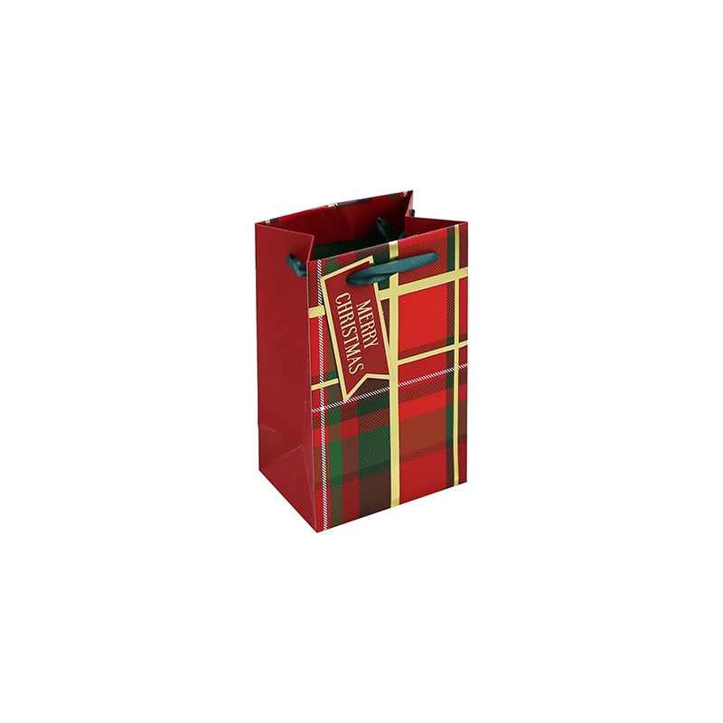Xmas Gift Bag Merry Xmas Tartan X-Small