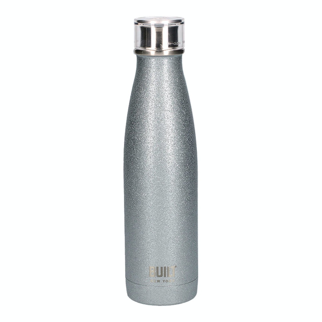 BUILT 480ml Double Walled Stainless Steel Water Bottle Silver Glitter
