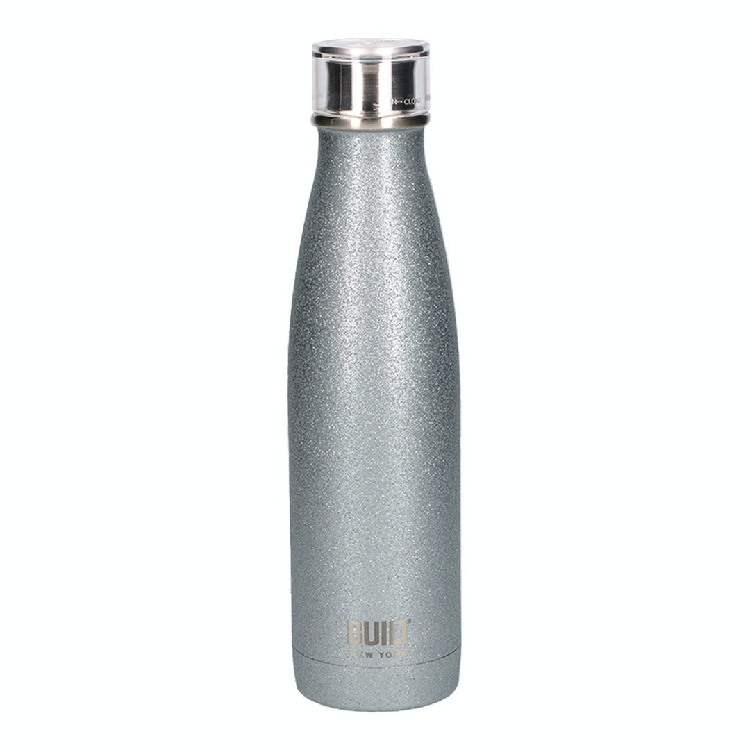 BUILT 480ml Double Walled Stainless Steel Water Bottle Silver Glitter