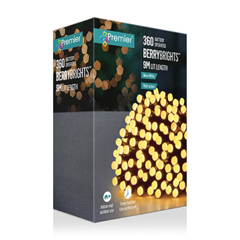 Premier 360 Multi-Action Battery Operated BerryBrights with Timer Warm White