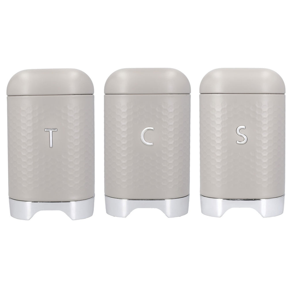 KitchenCraft Lovello Textured Tea / Coffee / Sugar Canisters, 3-Piece Set, Latte Cream