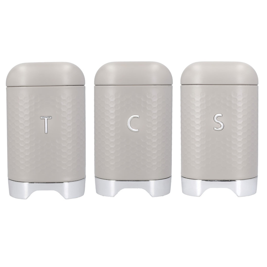 KitchenCraft Lovello Textured Tea / Coffee / Sugar Canisters, 3-Piece Set, Latte Cream