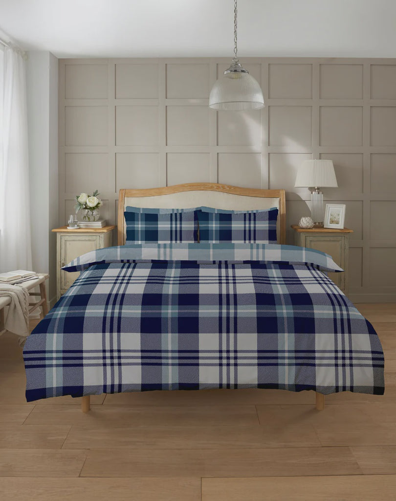 Glasgow Check Duvet Cover Set Double Navy