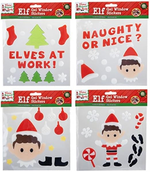 Elf Gel Window Stickers 20cm X 20cm  Assorted Designs