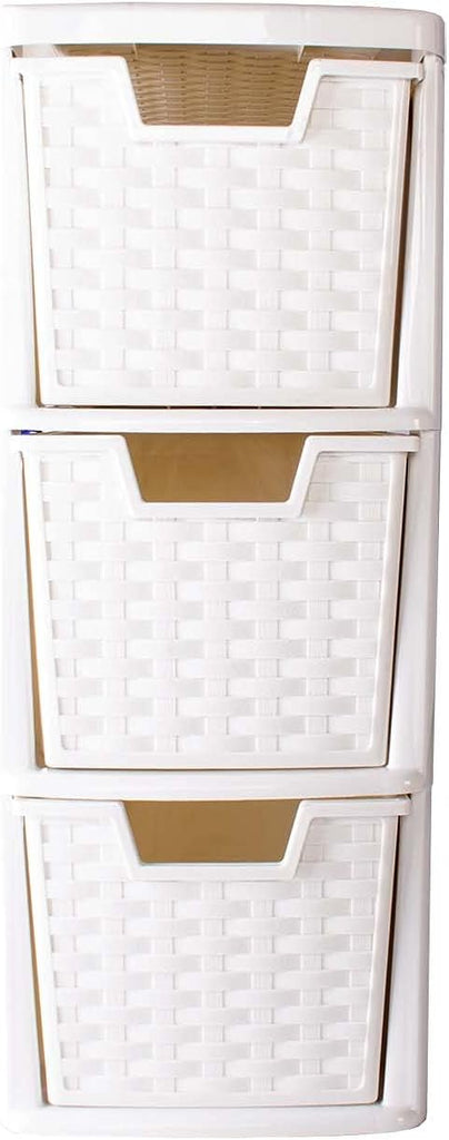 Plastic Rattan Handi 3 Drawer Storage Tower Deep Drawers Cream