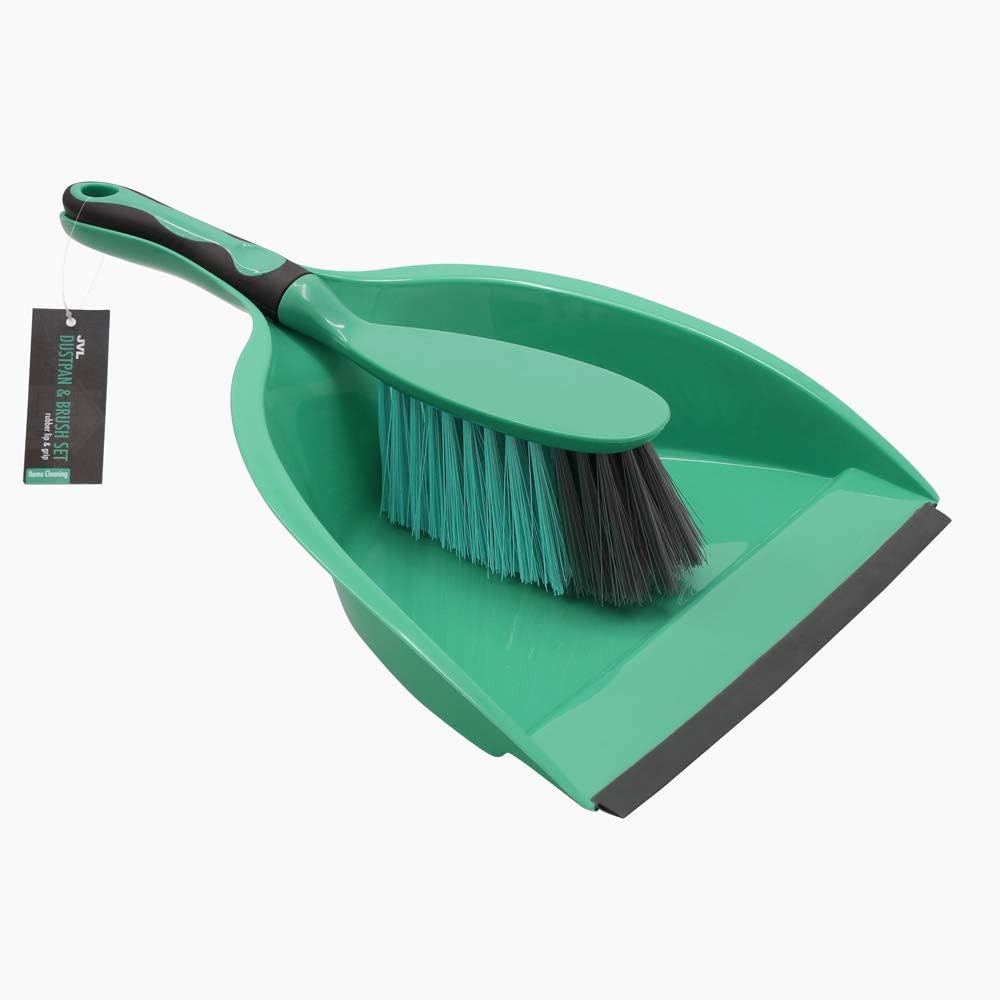 JVL Rubber Grip Dustpan and Bristle Brush Set, Turquoise