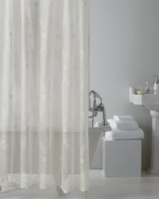 Cream lace shower curtain