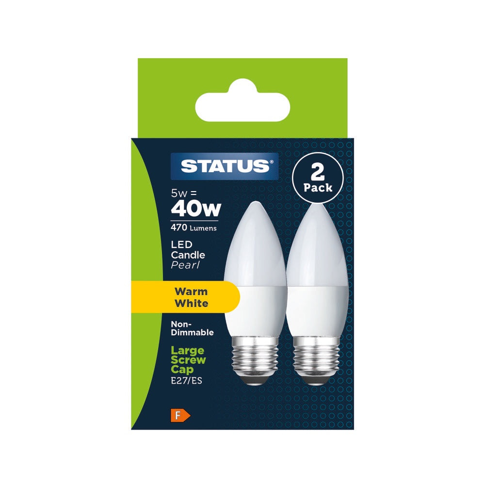 Status E27/ES Candle Bulb 40w LED Pearl Warm White Twin Pack