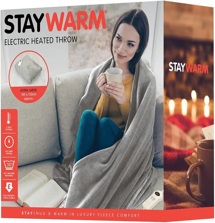 StayWarm Electric Heated Throw/Blanket, Grey - Machine Washable - 180 x 130cm-  F2851GR (STA/DHD)
