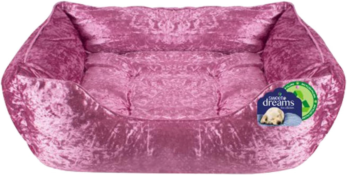 Pink crushed velvet pet bed cushion