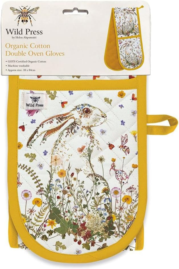 Museums & Galleries Double Oven Gloves Organic Cotton Wildflower Hare