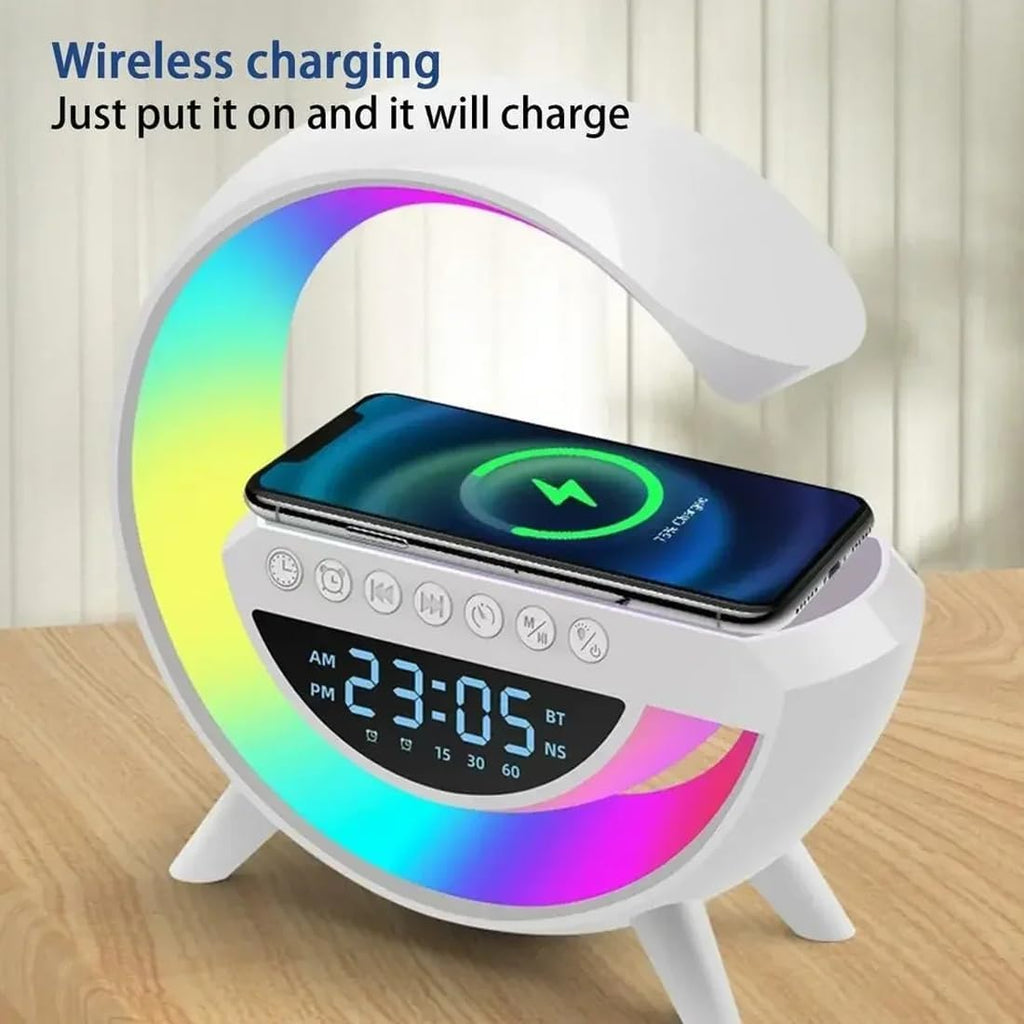 Multifunctional Bluetooth Speaker-Colorful Atmosphere Light Wireless Charging and Clock