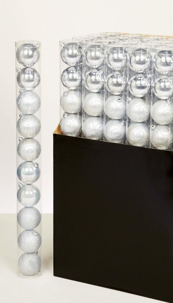 Premier 10 x 60mm Multi Finish Baubles Silver