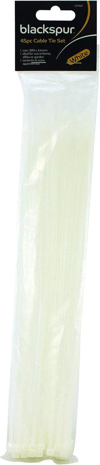 Blackspur White Cable Ties 300 x 3.6mm - 45 Pieces