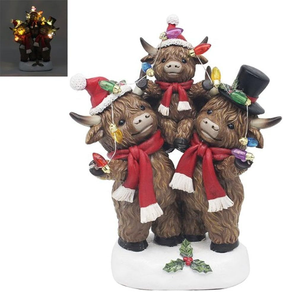 Lesser & Pavey Set of 3 Highland Cows with LED Light Figurine