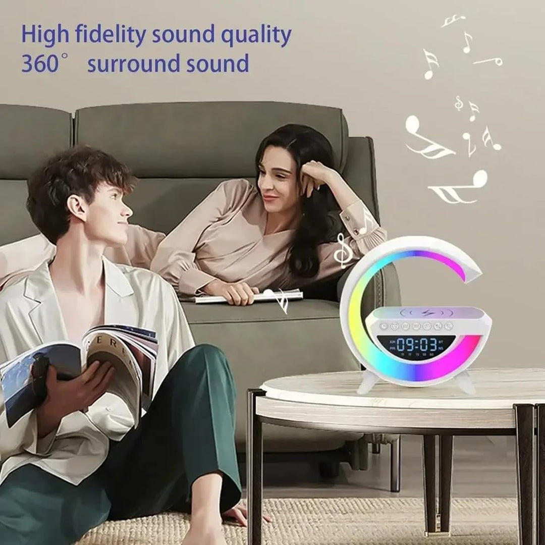 Multifunctional Bluetooth Speaker-Colorful Atmosphere Light Wireless Charging and Clock
