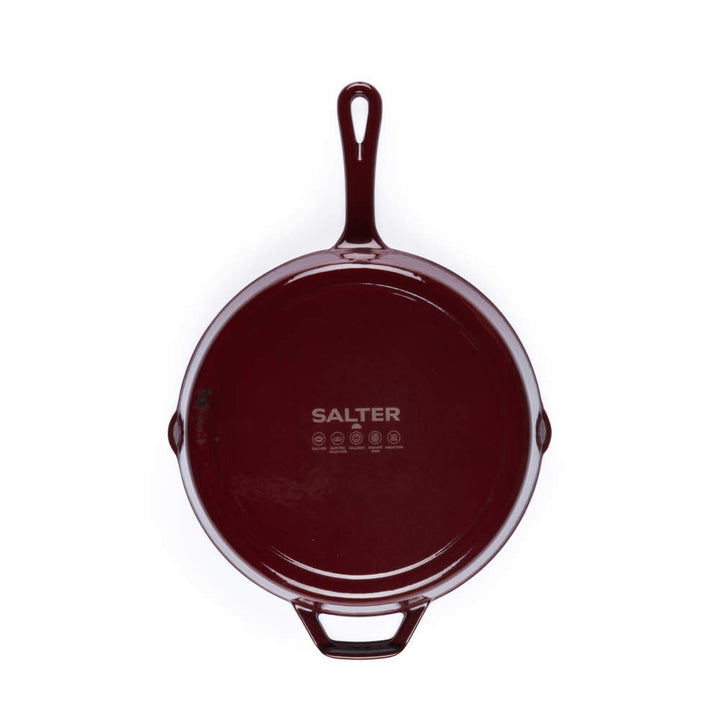 Salter Chester 26cm Cast Iron Frying Pan - Red Enamel Coated
