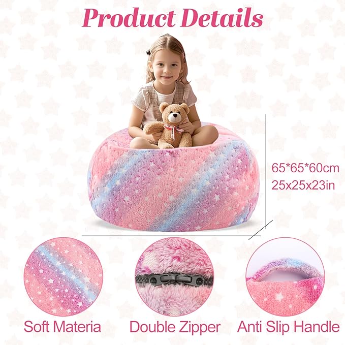 Pink Rainbow Flannel Kids Bean Bag Slab Chair