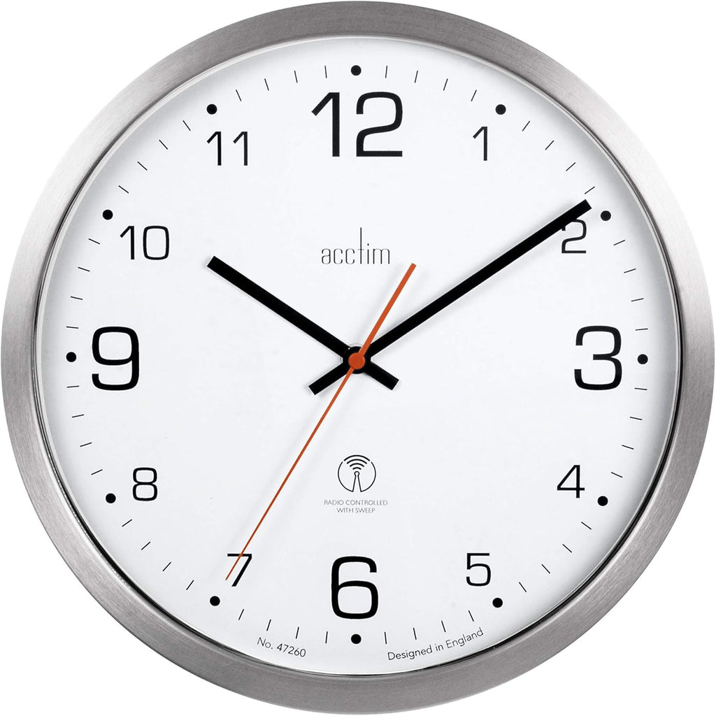 Acctim Atomik 30Cm Wall Clock Non-Ticking Radio Controlled Titanium