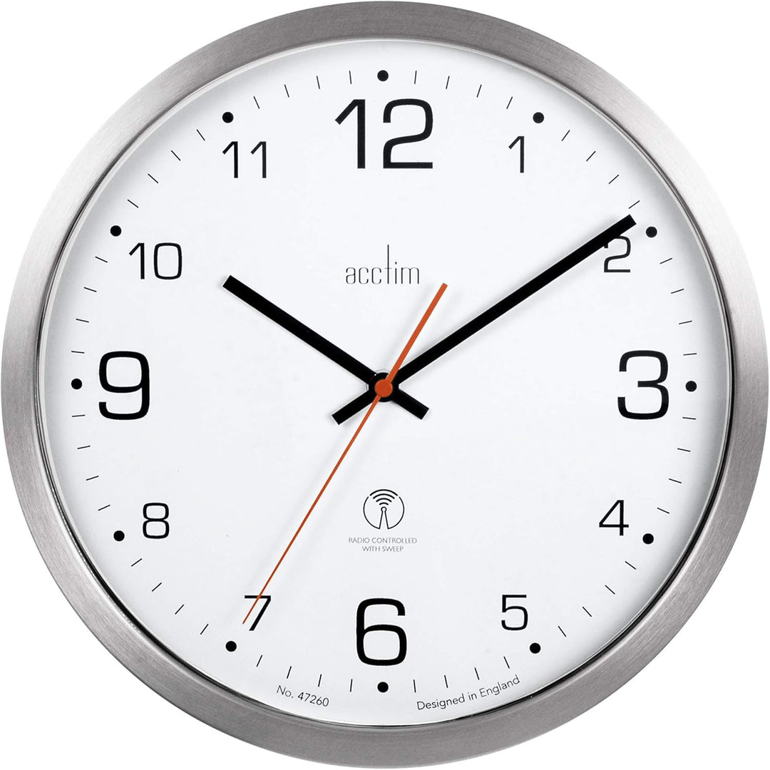 Acctim Atomik 30Cm Wall Clock Non-Ticking Radio Controlled Titanium