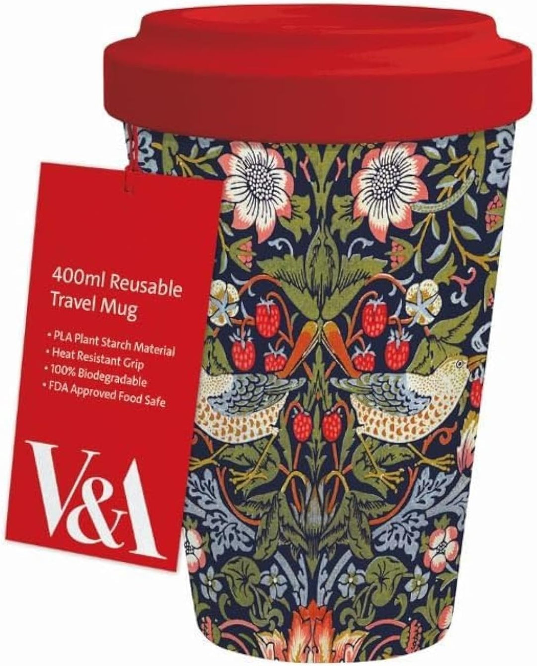 Museums & Galleries 400ml Reusable Travel Mug - William Morris Strawberry Thief Design