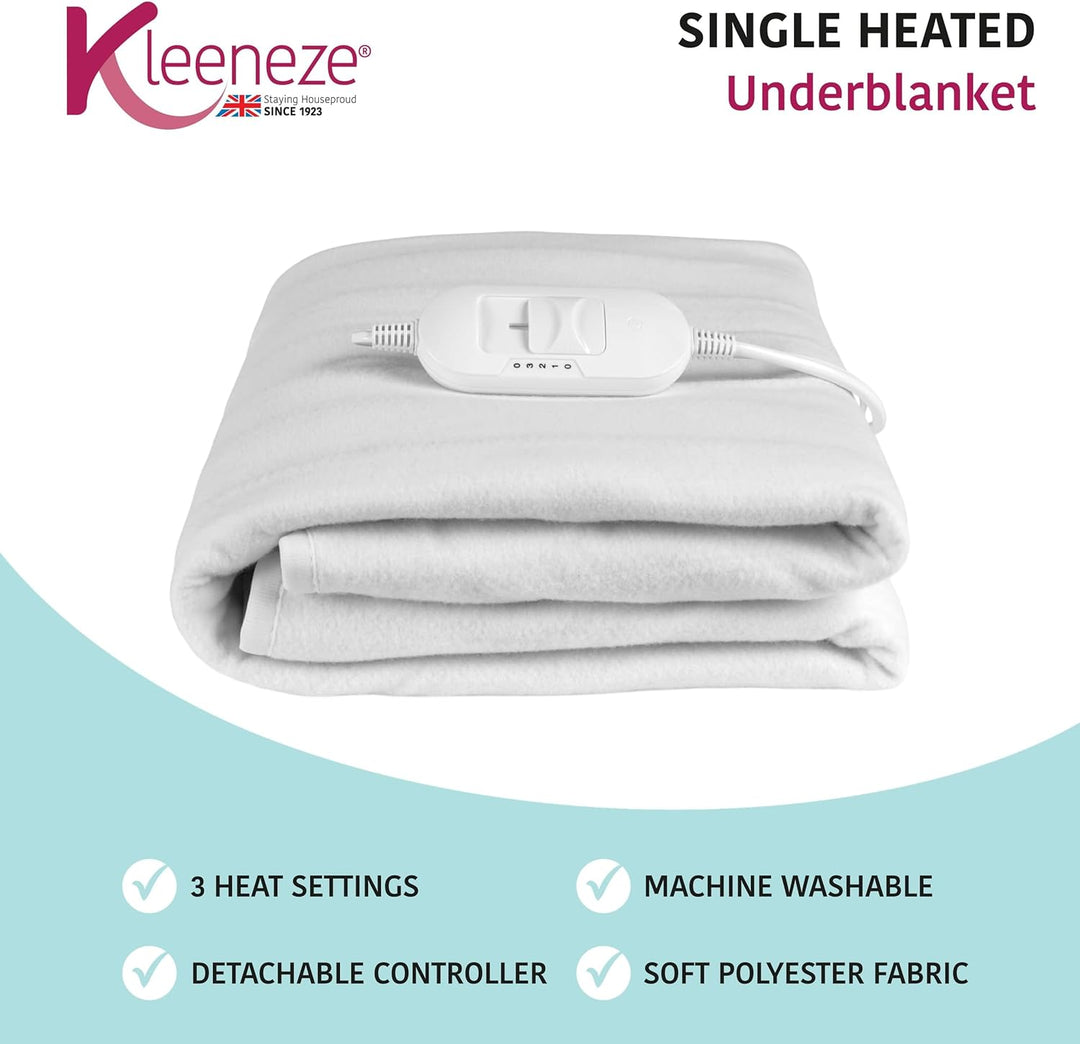Kleeneze Plus Heated Underblanket 3 Heat Settings 35W Single 135 x 65cm
