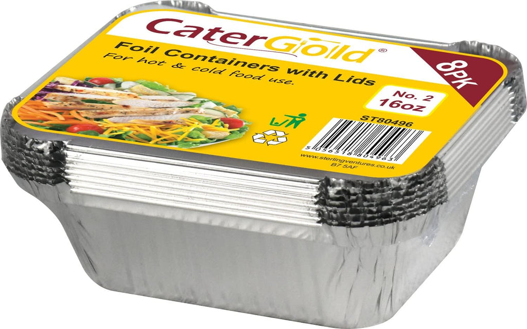 CaterGold Foil Food Containers with Lids 16oz - Pack of 8