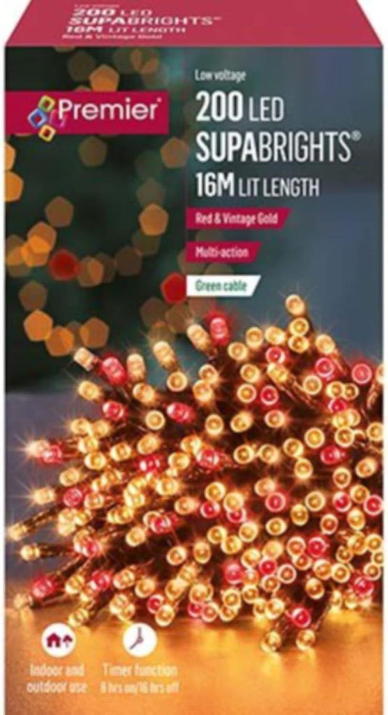 Premier 200 Multi-Action LED SupaBrights with TimerVintage Gold