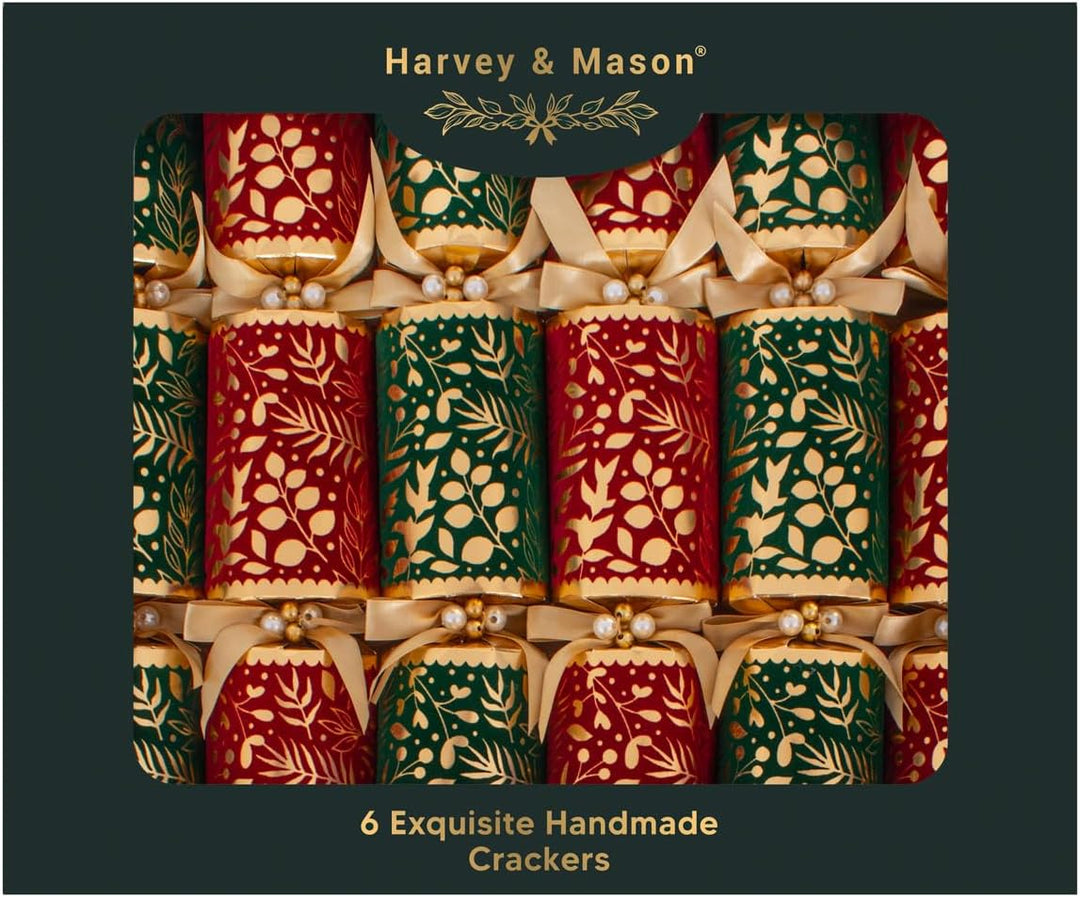 Harvey & Mason Luxury Christmas Crackers 6  Packl Exquisite Flock  Red 7 Gold