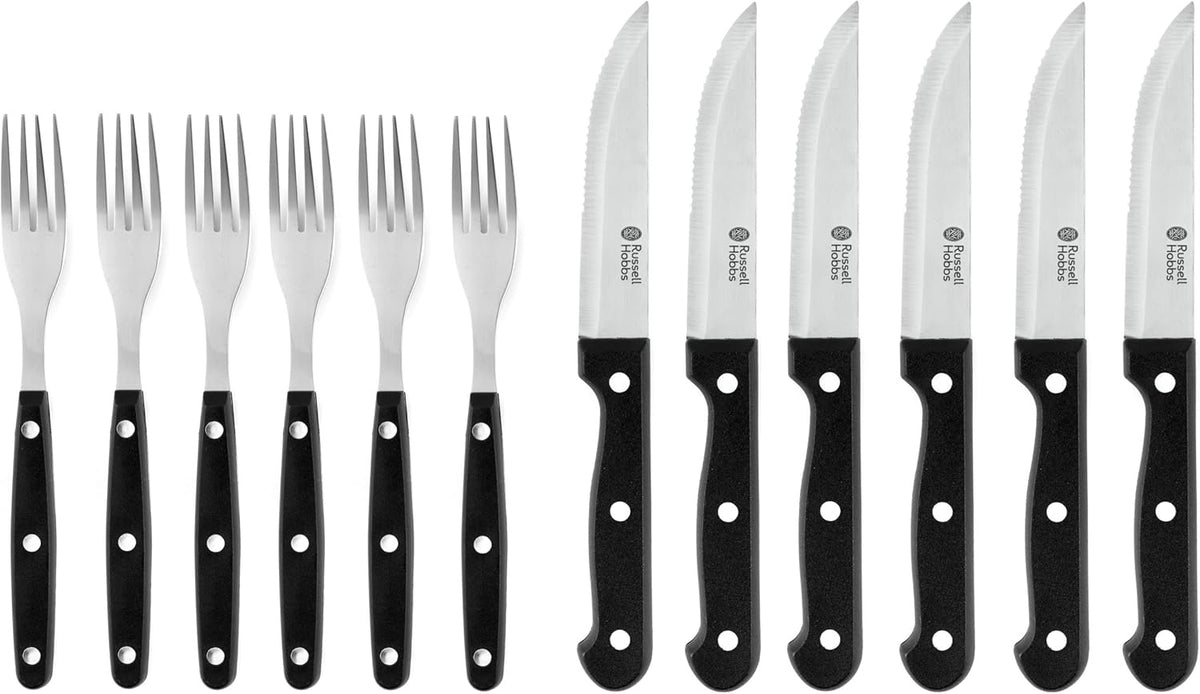 Russell Hobbs black 12 piece steak knife and fork set