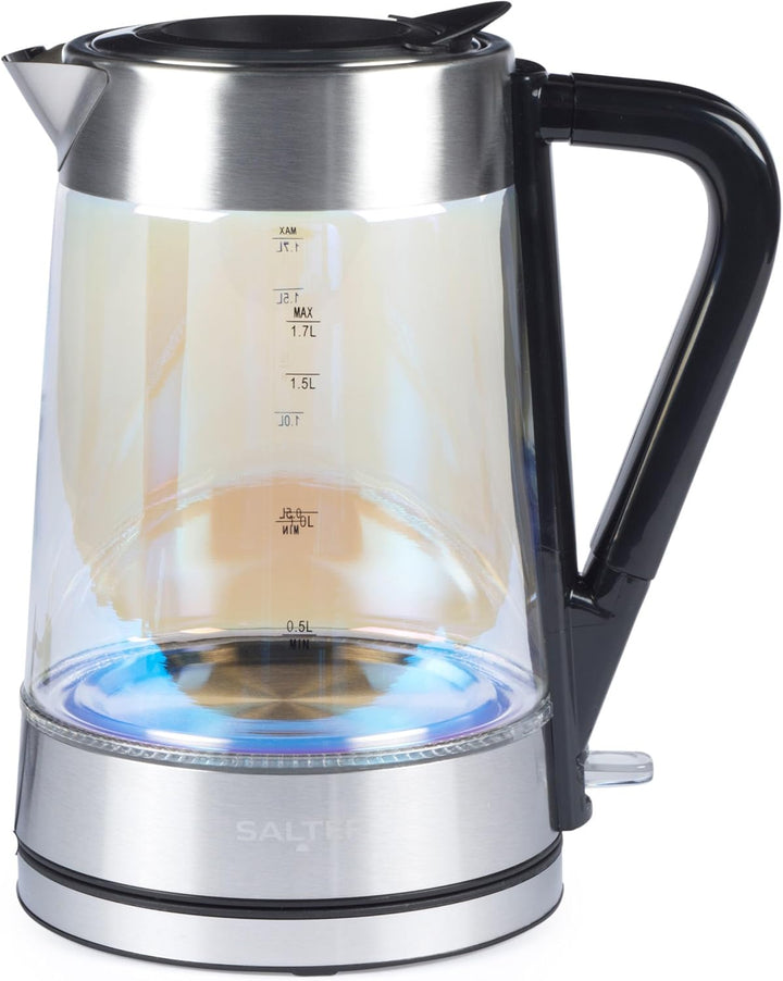 Salter Illuminating Iridescent Glass Kettle - 1.7L, Blue LED Illumination