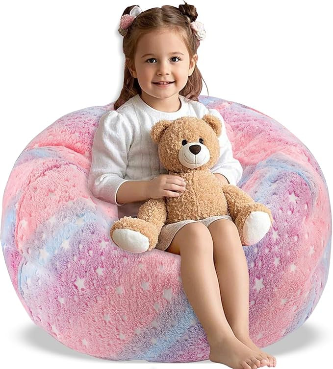 Pink Rainbow Flannel Kids Bean Bag Slab Chair