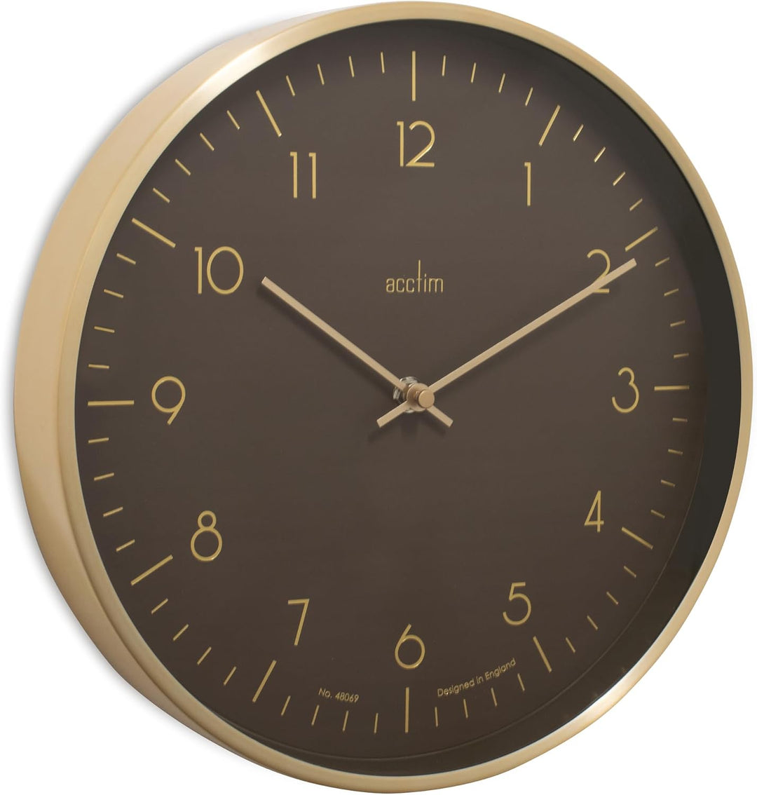 Acctim Marina 30cm Metal Wall Clock Gold Numerals in Brown